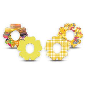 ExpressionMed Sunlit Yellow Dexcom G7 and Dexcom Stelo Glucose Biosensor System Flower, 4-Pack Tape yellow floral Adhesive Patch for Continuous Glucose Monitor