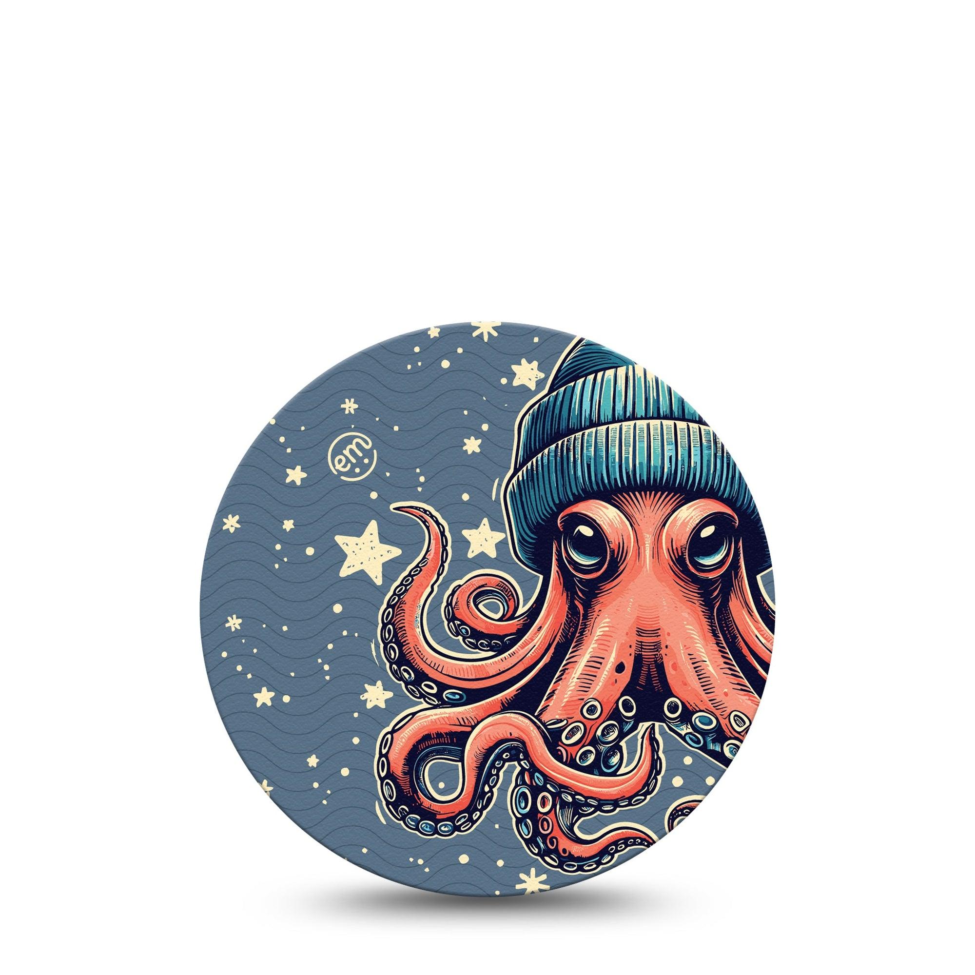 ExpressionMed Hipster Octopus Freestyle Libre Overpatch, Abbott Lingo,  Single Tape Stylish Hat Sea Creature Fixing Ring Patch CGM Design