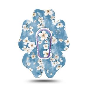 ExpressionMed Cherry Blossom Dexcom G6 Flower Shape Tape Single Tape and Single Sticker Sky Blue White Flowers, Adhesive Patch Continuous Glucose Monitor Design