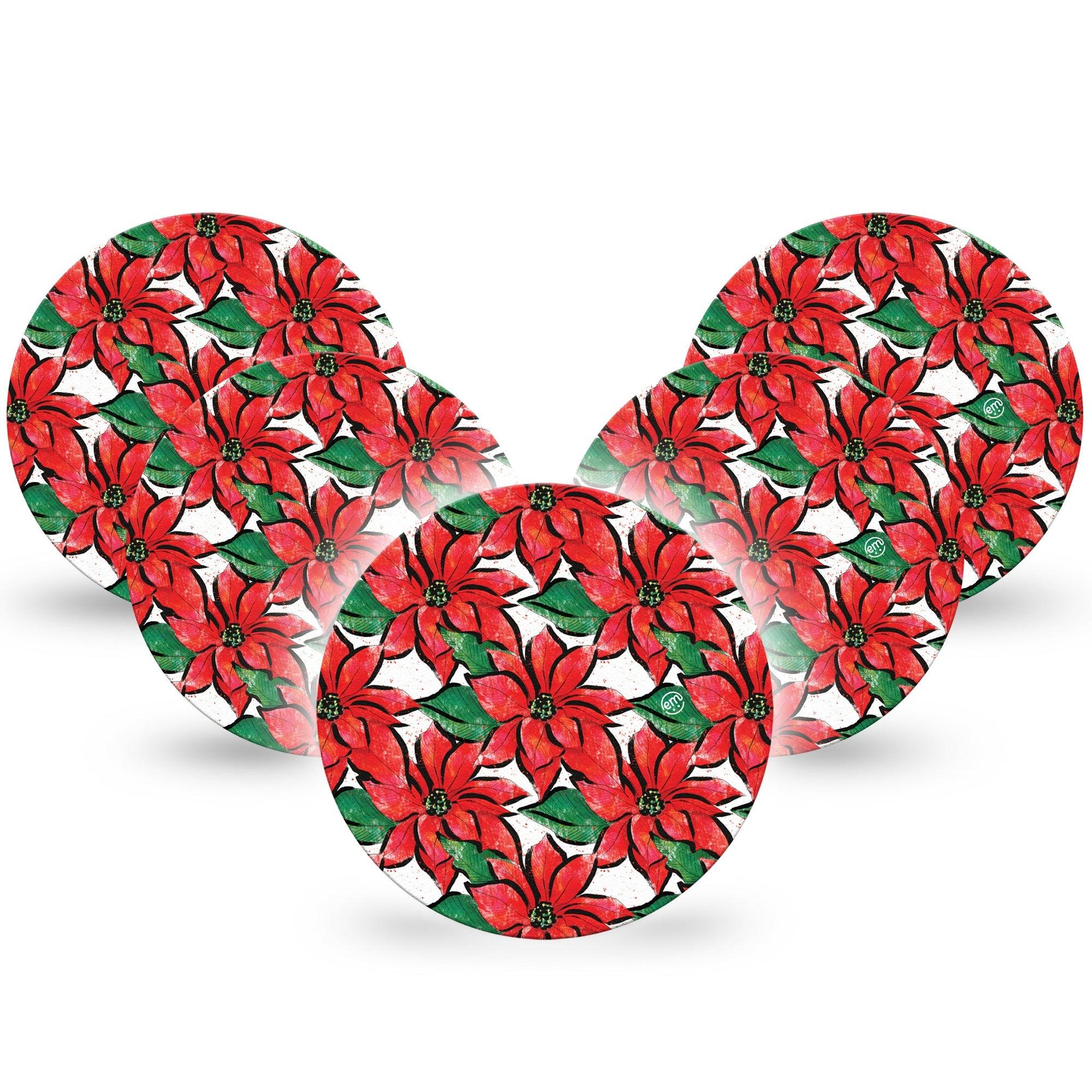 ExpressionMed Poinsettia Dexcom G7 Overpatch, 5-Pack CGM Adhesive Tape, Holiday Themed Design, Dexcom Stelo