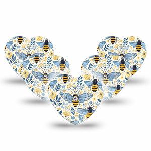 ExpressionMed Busy Bees Freestyle Libre, Libre 2 Plus, and Abbott Lingo Heart, 5-Pack Tape and 5-Pack Sticker Golden bees Plaster for Continuous Glucose Monitor