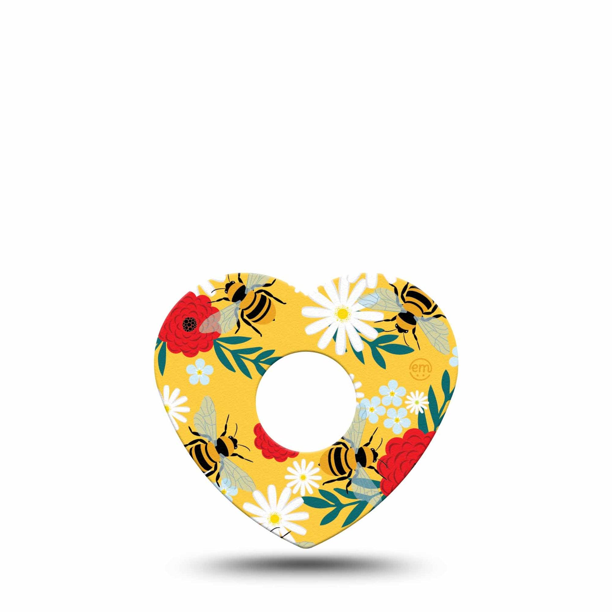 ExpressionMed Bees and Flowers Freestyle Libre 3 and Libre 3 Plus Heart Shape Tape Single Tape Floral Nectar Overlay Tape CGM Design