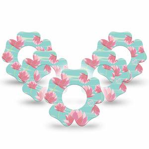 ExpressionMed Meditation Lotus Freestyle Libre 2 and Libre 2 Plus Flower Shape Tape, Abbott Lingo,  5-Pack Tape Reflective Lotus, Fixing Ring Tape CGM Design