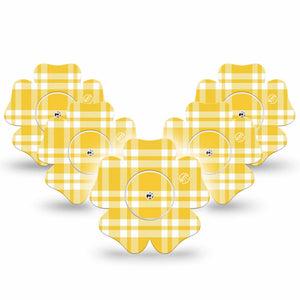 ExpressionMed yellow gingham Freestyle Libre, Libre 2 Plus, and Abbott Lingo Flower, 5-Pack Tape and 5-Pack Sticker Summer yellow plaid Waterproof Plaster for Continuous Glucose Monitor