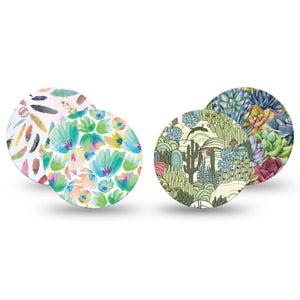 ExpressionMed Desert Succulent Variety Pack  Freestyle Libre 3 and Libre 3 Plus Overpatch 4-Pack Tape Variety Bright Green Teal Succulents, Adhesive Patch CGM Design