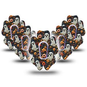 ExpressionMed Embroidered Ghost Dexcom G6 Flower Shape Tape, 5-Pack Tape and 5-Pack Sticker Ghost Halloween Stitch Inspired, Adhesive Patch Continuous Glucose Monitor Design