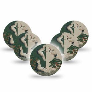 ExpressionMed Tapestry Cranes Freestyle Libre 3 and Libre 3 Plus OverPatch, 5-Pack Tapestry crane art Plaster for Continuous Glucose Monitor