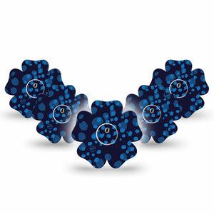 ExpressionMed Blue Drops Freestyle Libre 3 and Libre 3 Plus Flower Shape Tape 5-Pack Tape and 5-Pack Sticker Drops Of Blue Inspired, Plaster CGM Design
