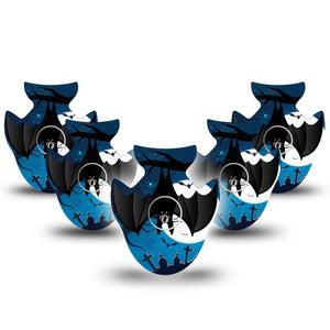 ExpressionMed Hanging Bat Freestyle Libre 3 Evolve Shape Tape 5-Pack Tape and 5-Pack Sticker Creepy Night Bat Wing Patch CGM Design