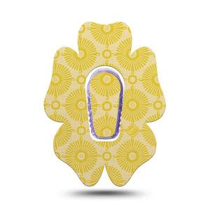 ExpressionMed Yellow Sundress Dexcom G6 Flower Shape Tape, Single Tape and Single Sticker Golden Ornamental Sunbursts, Adhesive Patch Continuous Glucose Monitor Design