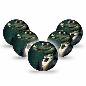 ExpressionMed Dapper Alligator Freestyle Libre 3 and Libre 3 Plus Overpatch, 5-Pack Tape Neat Suit Alligator, Adhesive Patch CGM Design
