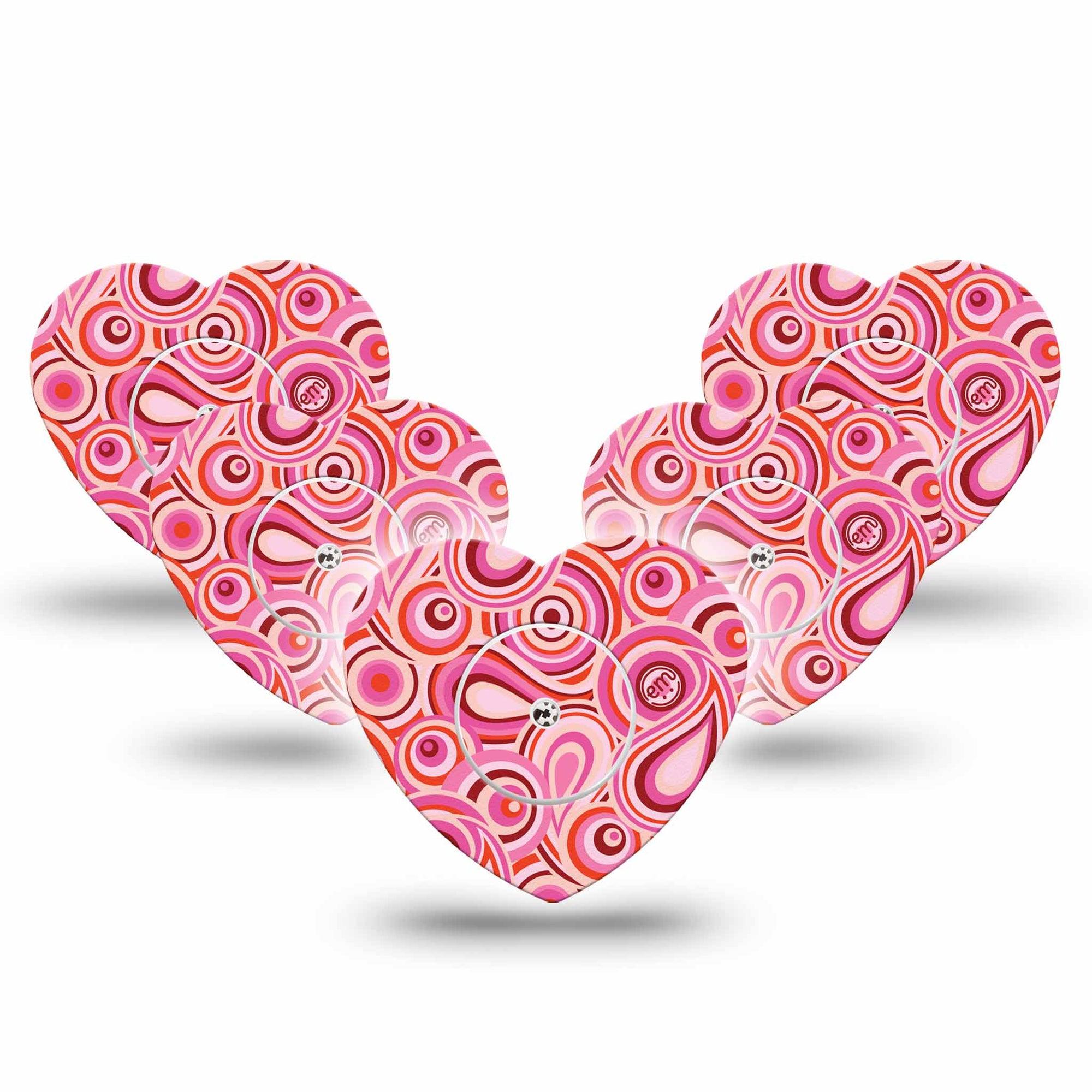 ExpressionMed BB Pink Party Freestyle Libre 2 Heart Shape Tape, Abbott Lingo,  5-Pack Tape and 5-Pack Sticker Pink Paisley Inspired Adhesive Patch CGM Design