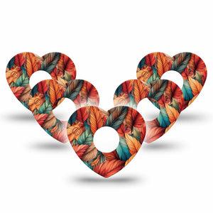 ExpressionMed Fall Leaf Feathers Freestyle Libre 3 Heart Shape Tape 5-Pack Thanksgiving Vibe Feathers Patch CGM Design