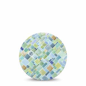 ExpressionMed Watercolor Geometrics Freestyle Libre Overpatch, Abbott Lingo, Single Patchwork-Like Blue Green Design Fixing Ring Patch CGM Design