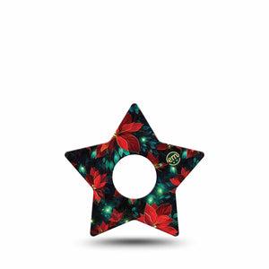 ExpressionMed Christmas Floral Freestyle Libre 3 and Libre 3 Plus Star Shape Tape, Single Tape Red Christmas Florals, Patch CGM Design
