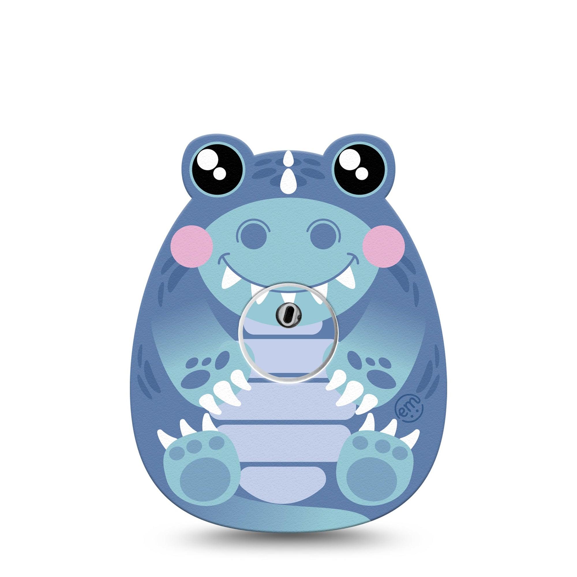 ExpressionMed Blue Dinosaur Freestyle Libre 3 Gumdrop Shape Tape Single Tape and Single Sticker Dino Creature Shaped Inspired Overlay Patch CGM Design