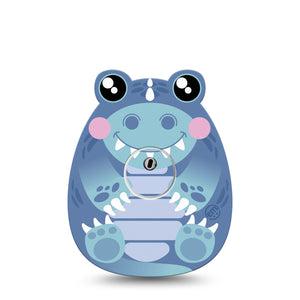 ExpressionMed Blue Dinosaur Freestyle Libre 3 Gumdrop Shape Tape Single Tape and Single Sticker Dino Creature Shaped Inspired Overlay Patch CGM Design