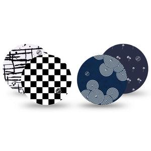 ExpressionMed Simply Patterned Variety Pack Freestyle Libre and Libre 2 Plus Overpatch, Abbott Lingo, 4-Pack Tape Variety, Grunge Patterns and Colors, Fixing Ring Patch CGM Design