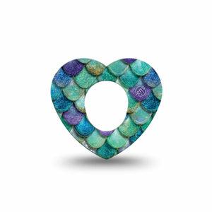 ExpressionMed Mermaid Scales Dexcom G7 and Dexcom Stelo Glucose Biosensor System Heart, Single Tape iridescent scale design Decorative Patch for CGM