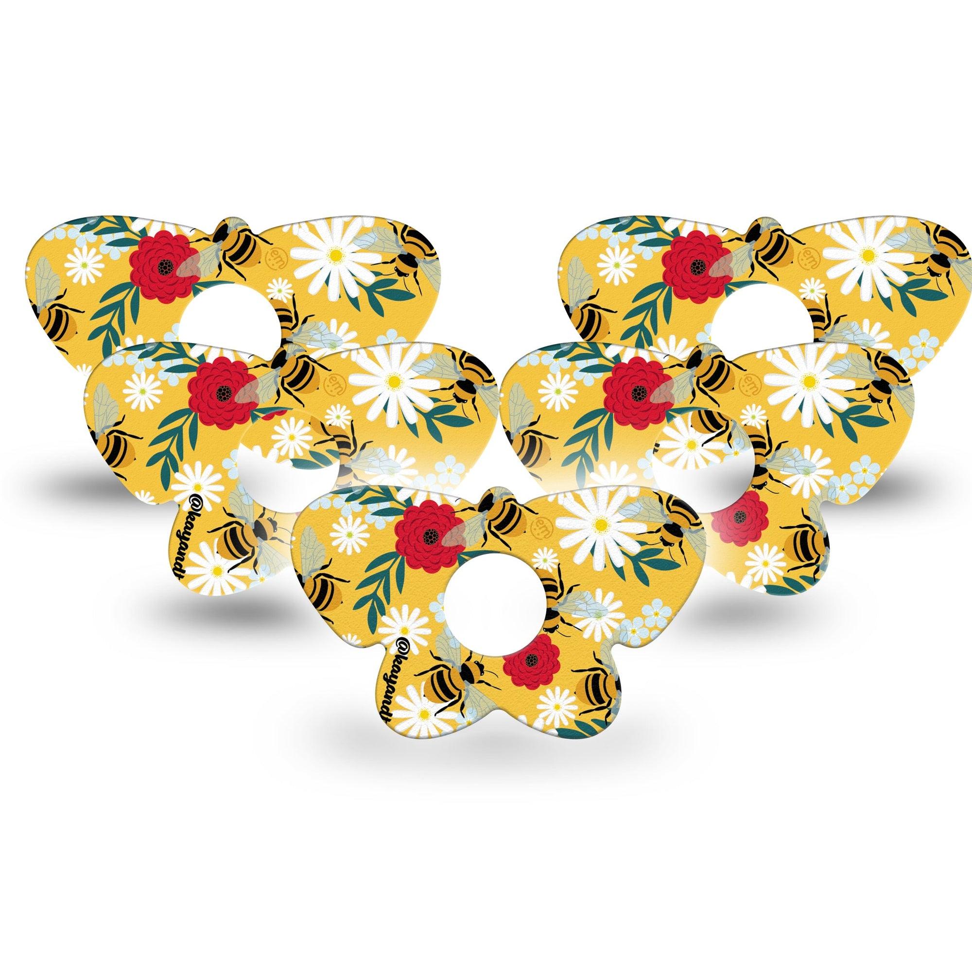 ExpressionMed Bees and Flowers Freestyle Libre 3 and Libre 3 Plus Butterfly Shape Tape 5-Pack Tape Vibrant Garden Overlay Tape CGM Design