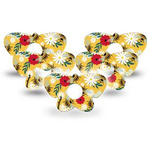 ExpressionMed Bees and Flowers Freestyle Libre 3 and Libre 3 Plus Butterfly Shape Tape 5-Pack Tape Vibrant Garden Overlay Tape CGM Design