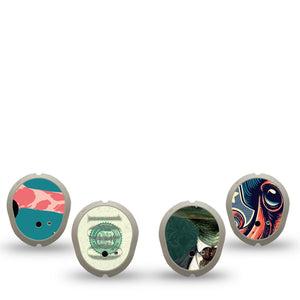 ExpressionMed Action Crew Variety Pack Variety Pack Dexcom G7 Sticker, Dexcom Stelo Glucose Biosensor System, 4-Pack Sticker Variety Fun Persona Animals, Vinyl Decoration Continuous Glucose Monitor Design