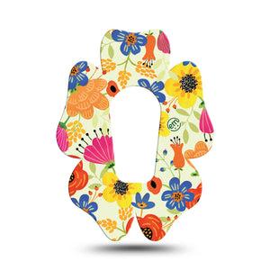 ExpressionMed Botanical Garden Dexcom G6 Flower Shape Tape Single red blue contrasting flowers Plaster Continuous Glucose Monitor Design