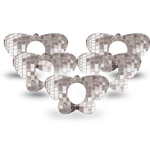 ExpressionMed Mirror Ball Dexcom G7 and Dexcom Stelo Glucose Biosensor System Butterfly, 5-Pack Disco ball inspired Adhesive Tape for Continuous Glucose Monitor