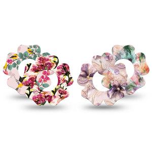 ExpressionMed Warm Florals Freestyle Libre, Libre 2 Plus, and Abbott Lingo Flower, 4-Pack Tape Blush pinks and purples Overlay Patch for Continuous Glucose Monitor
