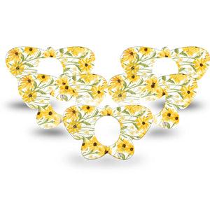 ExpressionMed Yellow Mosaic Floral Dexcom G7 Butterfly Shape Tape, Dexcom Stelo Glucose Biosensor System,  5-Pack Tape Sunflower Field, Adhesive Tape CGM Design