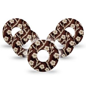 ExpressionMed Cozy Sweater Infusion Set Tape, 10-Pack Tape Brown Sweater White Petals Inspired, Overlay Patch Continuous Glucose Monitor Design