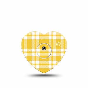 ExpressionMed yellow gingham Freestyle Libre 3 and Libre 3 Plus Heart, Single Tape and Single Sticker Sunny checker print Patch for CGM