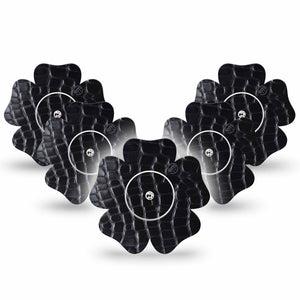 ExpressionMed Black Aligator Skin Freestyle Libre 2 and Libre 2 Plus Flower Shape Tape, Abbott Lingo, 5-Pack Tape and 5-Pack Sticker Animal Print in Black, Plaster CGM Design