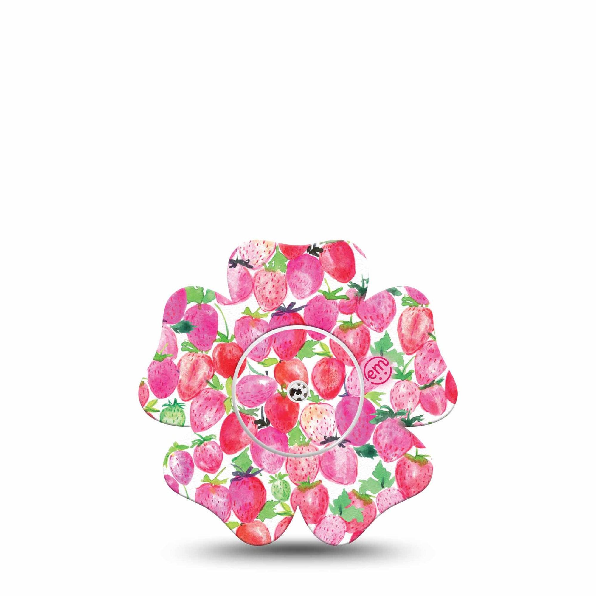 ExpressionMed Strawberry Crush Freestyle Libre 2 Flower Shape Tape, Abbott Lingo,  Single Tape and Single Sticker Pink Delicate Fruits Fixing Ring Tape CGM Design