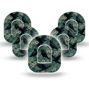 ExpressionMed Crows Omnipod, 5-Pack Tape and 5-Pack Sticker mysterious Halloween florals Overlay Patch For Pump