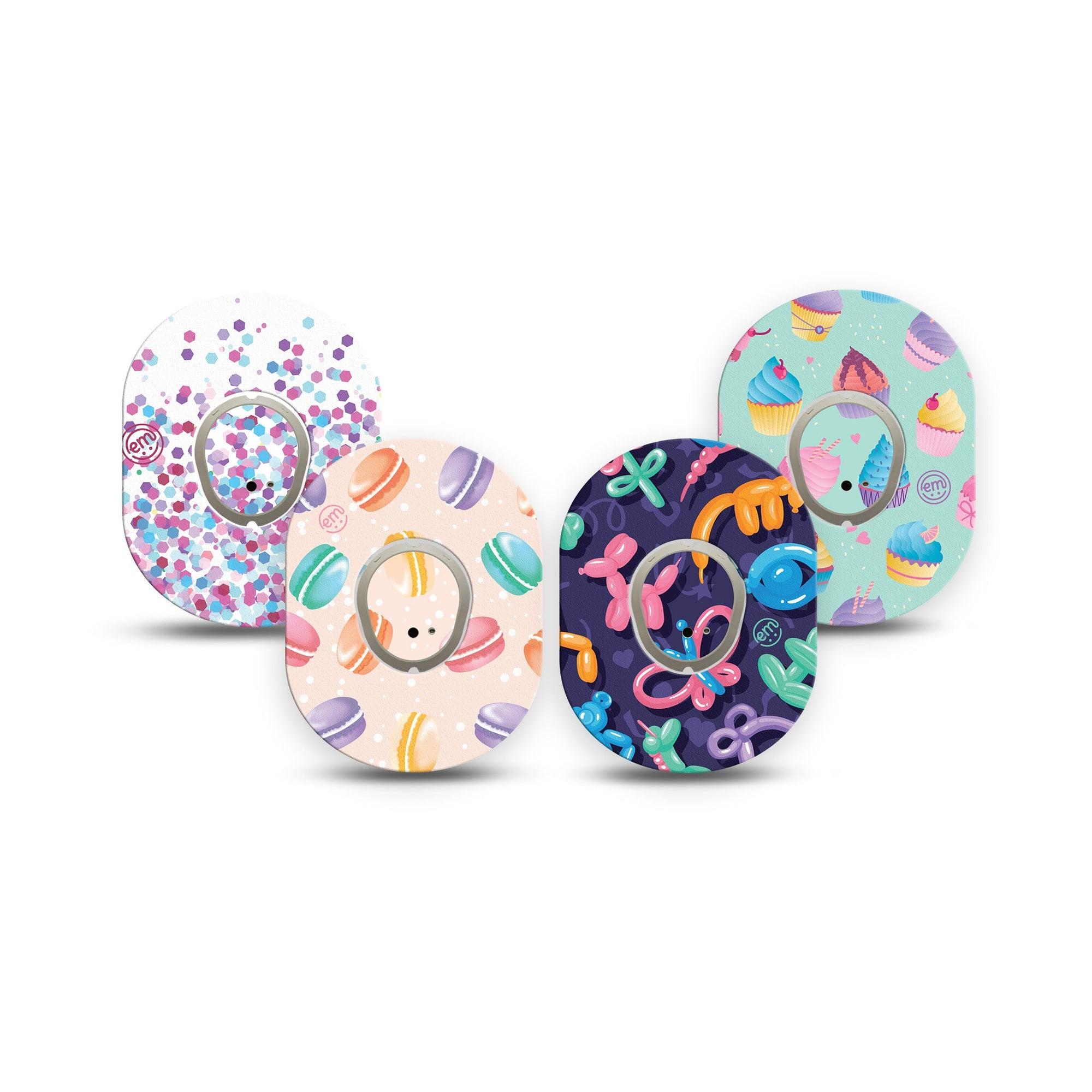 ExpressionMed Birthday Party Variety Pack Dexcom G7 Mini Tape, Dexcom Stelo Glucose Biosensor System, 4-Pack Tape and 4-Pack Sticker Variety Birthday Cupcakes, Patch Continuous Glucose Monitor Design