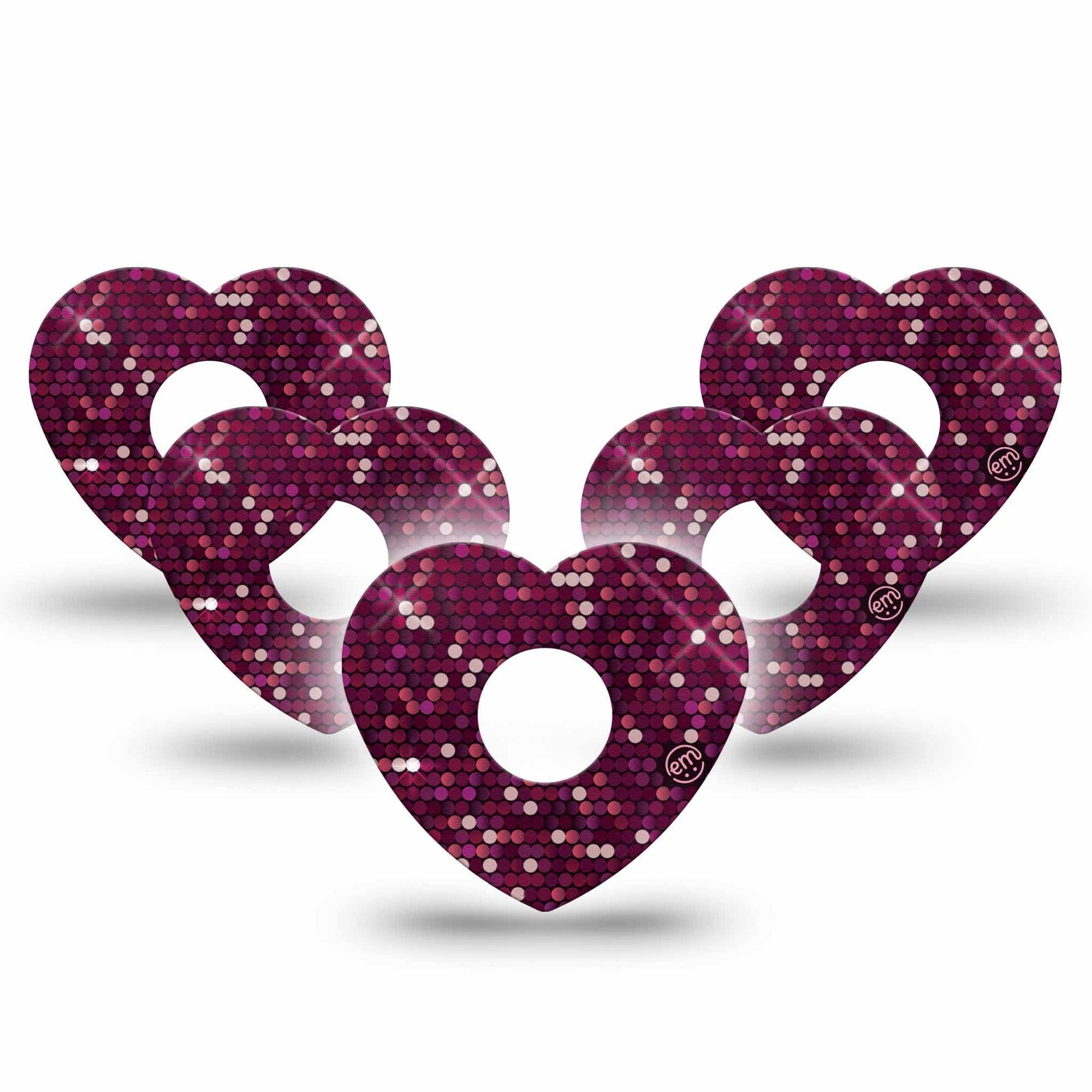 ExpressionMed Pink Sequins Freestyle Libre 3 and Libre 3 Plus Heart Shape Tape 5-Pack Tape Sequin Shine, Patch CGM Design