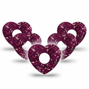 ExpressionMed Pink Sequins Freestyle Libre 3 and Libre 3 Plus Heart Shape Tape 5-Pack Tape Sequin Shine, Patch CGM Design