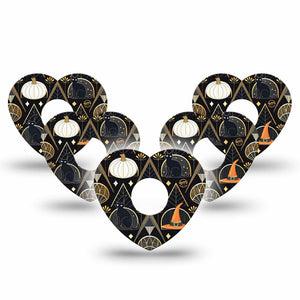 ExpressionMed Art Deco Halloween Freestyle Libre 3 and Libre 3 Plus Heart Shape Tape 5-Pack Tape Black Cats Art Deco, Patch CGM Design