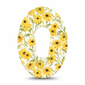 ExpressionMed Yellow Mosaic Floral Dexcom G6 Tape Single Tape Gold Sunflower Garden, Plaster Continuous Glucose Monitor Design