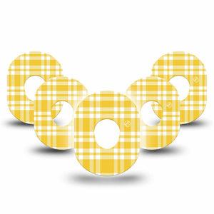 ExpressionMed yellow gingham Dexcom G7 and Dexcom Stelo Glucose Biosensor System, 5-Pack Yellow plaid gingham Adhesive Patch for Continuous Glucose Monitor