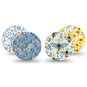ExpressionMed Sunny Coast Freestyle Libre 3 and Libre 3 Plus OverPatch, 4-Pack Tape Cozy yellows and blues Plaster for CGM