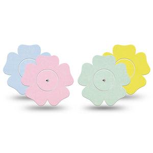 ExpressionMed Solids Variety Pack Freestyle Libre 2 and Libre 2 Plus Flower Shape Tape, Abbott Lingo, 4-Pack Tape and 4-Pack Sticker Variety, Plain Colorful Mix, Fixing Ring Tape CGM Design