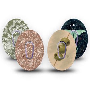 ExpressionMed Olive Grove Dexcom G6, 4-Pack Tape and 4-Pack Sticker, Luna moth florals Waterproof Plaster for Continuous Glucose Monitor