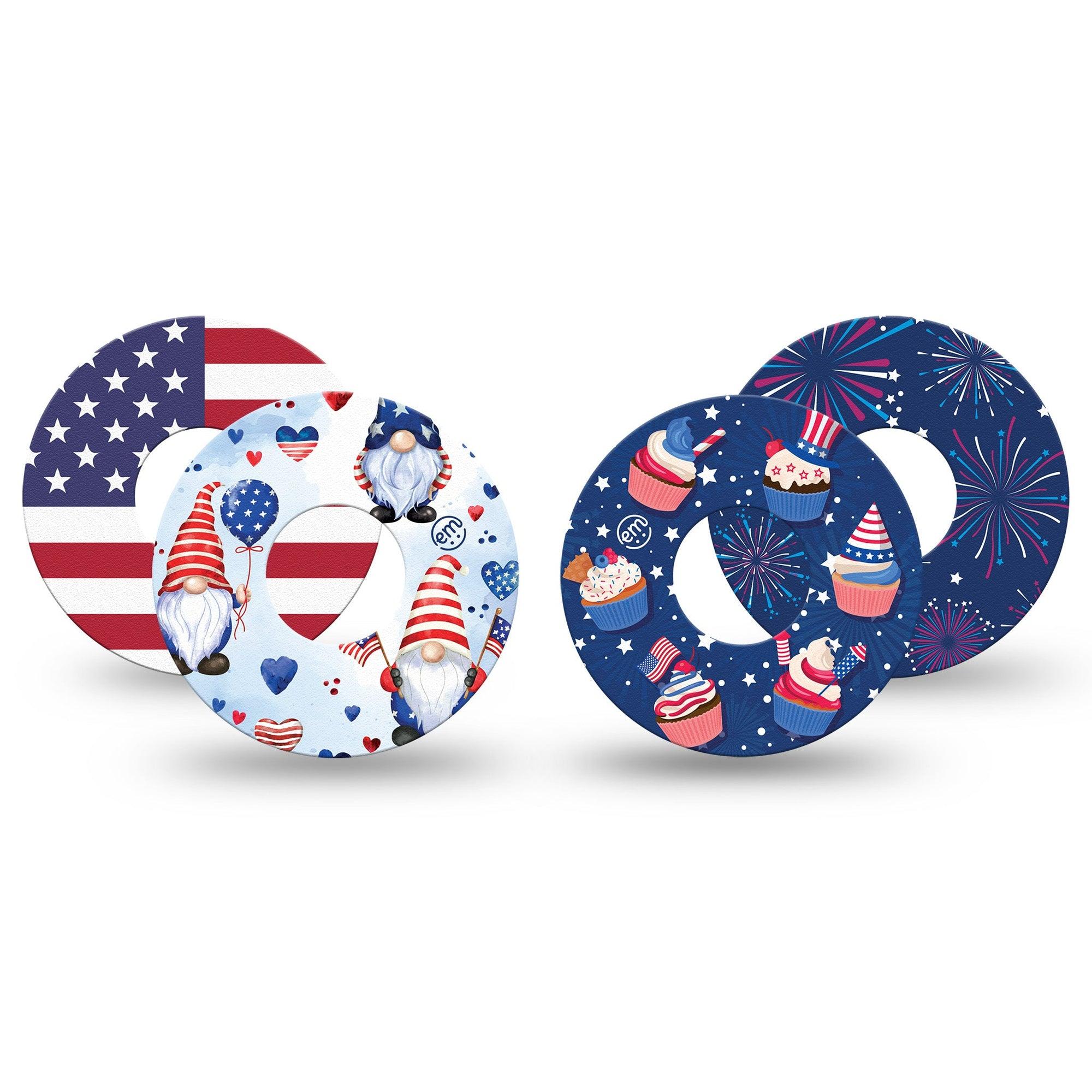 ExpressionMed July Celebration Infusion Set Tape 4-Pack Variety Whimsy Kid Theme July 4th Overlay Patch CGM Design