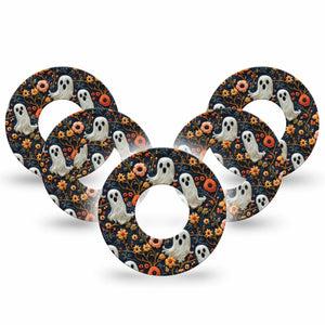 ExpressionMed Embroidered Ghost Freestyle Libre and Libre 2 Plus Tape, Abbott Lingo, 5-Pack Tape Threaded Embroidery Inspired, Fixing Ring Tape Continuous Glucose Monitor Design