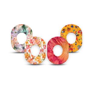 ExpressionMed Ruffle Bloom Dexcom G7 and Dexcom Stelo Glucose Biosensor System Mini, 4-Pack Tape blooming flower design Fixing Ring Patch for Continuous Glucose Monitor