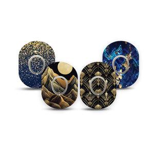 ExpressionMed Midnight Majesty Variety  Pack Dexcom G7 and Dexcom Stelo Glucose Biosensor System Mini, 4-Pack Tape and 4-Pack Sticker Variety Gold black navy Waterproof Sensor Cover for CGM