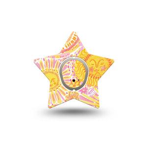 ExpressionMed Bright Sunshine Dexcom G7 and Dexcom Stelo Glucose Biosensor System Star, Single Tape and Single Sticker bright sunshine design Adhesive Patch for CGM