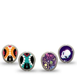 ExpressionMed Skulls Variety Pack Dexcom G7 Sticker and Tape, Dexcom Stelo Glucose Biosensor System, Spooky Skull Decor, Vinyl Sticker and Tape Pairing Continuous Glucose Monitor Design